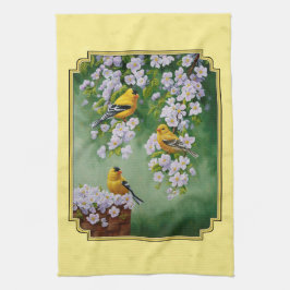 Goldfinch Birds & Apple Blossoms gelb Geschirrtuch