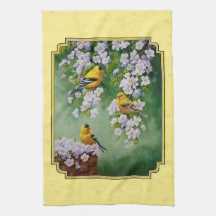 Goldfinch Birds & Apple Blossoms gelb Geschirrtuch