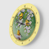 Goldfinch Birds & Apple Blossoms gelb Große Wanduhr (Winkel)