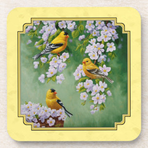 Goldfinch Birds & Apple Blossoms gelb Untersetzer