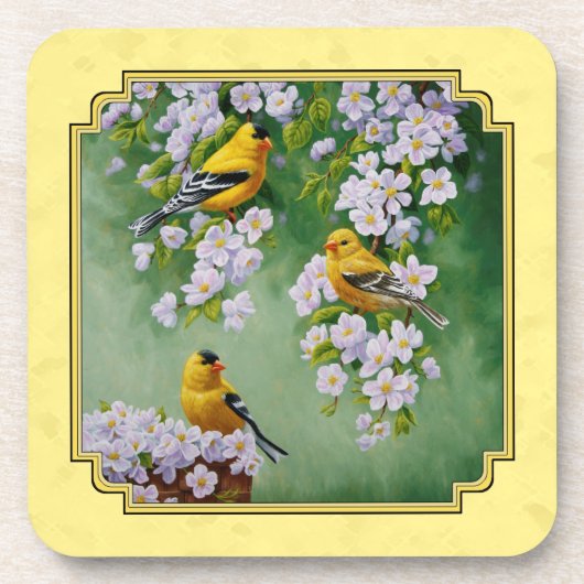 Goldfinch Birds & Apple Blossoms gelb Untersetzer (Vorderseite)