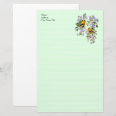 Goldfinch Birds & Apple Blossoms Green Briefpapier (Vorne/Hinten)