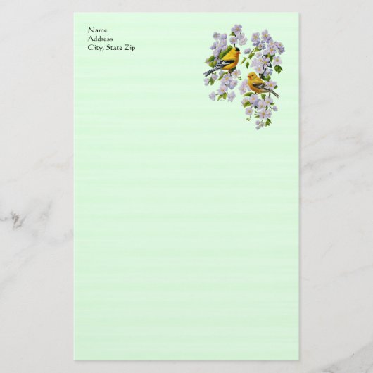 Goldfinch Birds & Apple Blossoms Green Briefpapier (Vorderseite)