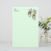 Goldfinch Birds & Apple Blossoms Green Briefpapier (Stehend Vorderseite)