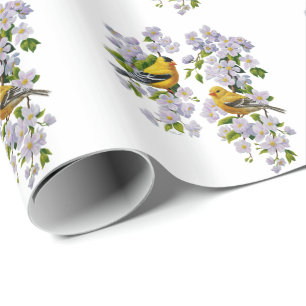 Goldfinch Birds & Blume U-Pick Hintergrundfarbe Geschenkpapier