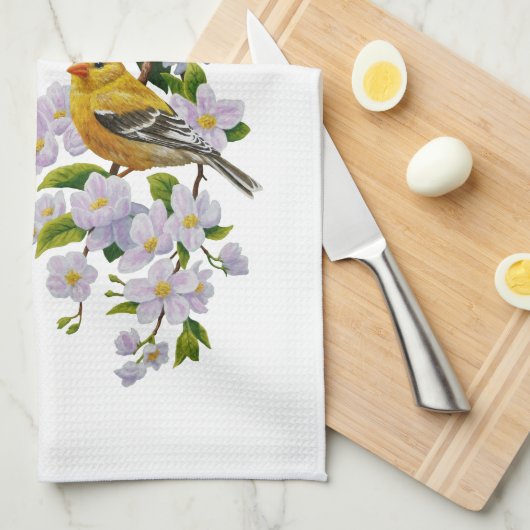 Goldfinch Birds & Blume U-Pick Hintergrundfarbe Geschirrtuch (Viertel Falte)