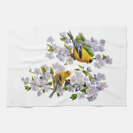 Goldfinch Birds & Blume U-Pick Hintergrundfarbe Geschirrtuch (Horizontal)