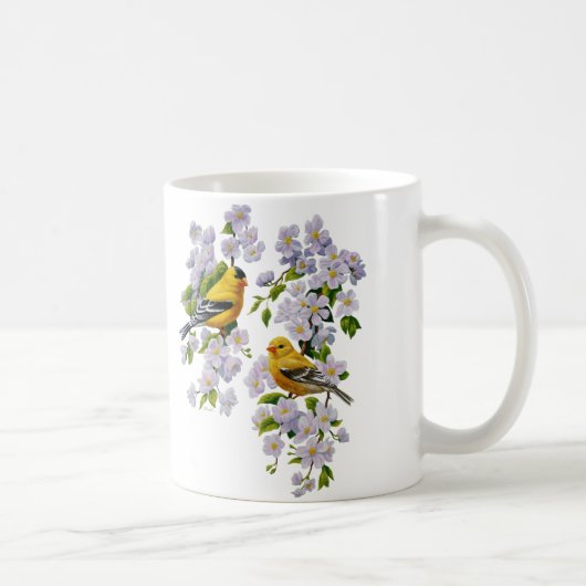 Goldfinch Birds & Blume U-Pick Hintergrundfarbe Kaffeetasse (Rechts)