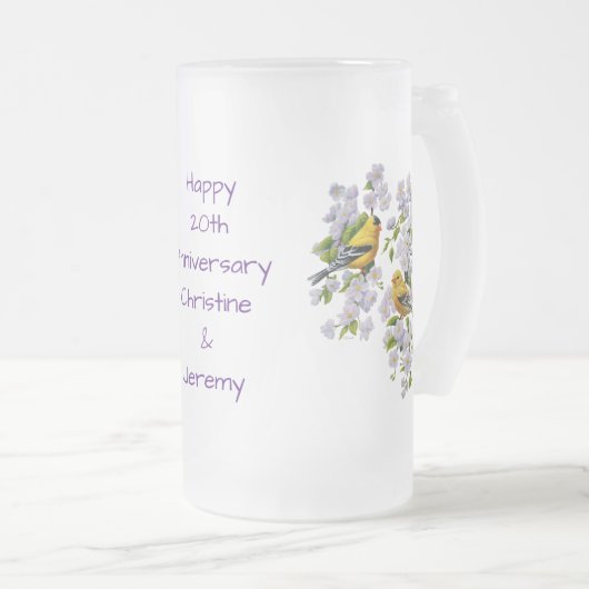 Goldfinch Birds & Blume U-Pick Hintergrundfarbe Mattglas Bierglas (VorderseiteRechts)