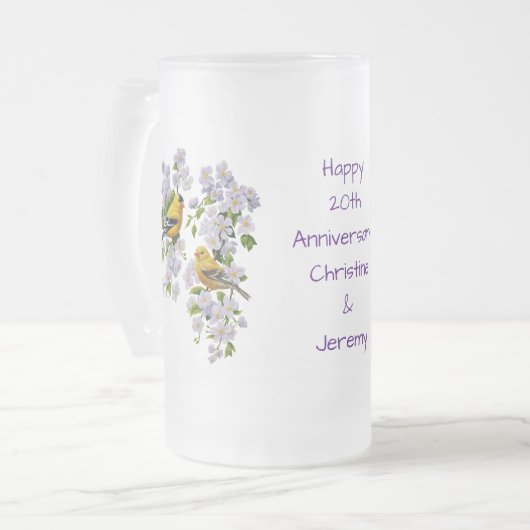 Goldfinch Birds & Blume U-Pick Hintergrundfarbe Mattglas Bierglas (Vorderseite Links)