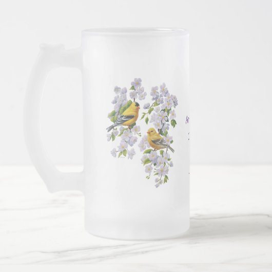 Goldfinch Birds & Blume U-Pick Hintergrundfarbe Mattglas Bierglas (Links)