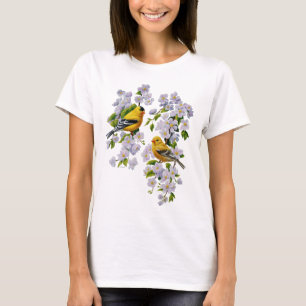 Goldfinch Birds & Blume U-Pick Hintergrundfarbe T-Shirt