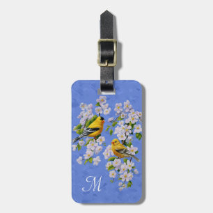 Goldfinch Birds und Blume Blau Gepäckanhänger