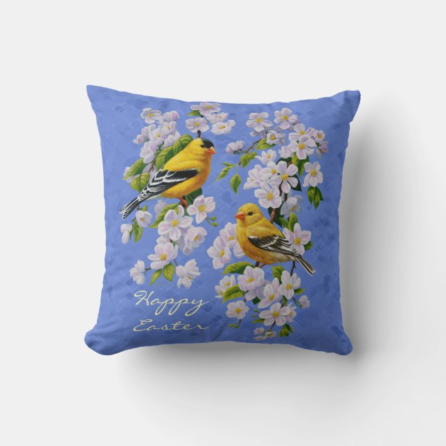 Goldfinch Birds und Blume Blau Kissen (Vorderseite)