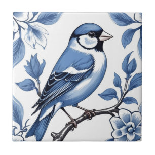 Goldfinch Finch Bird Delft Blue und White Floral Fliese