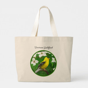 Goldfinch in Dogwood Blossoms Original Vogelkunst Jumbo Stoffbeutel