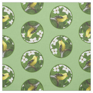 Goldfinch in Dogwood Blossoms Original Vogelkunst Stoff