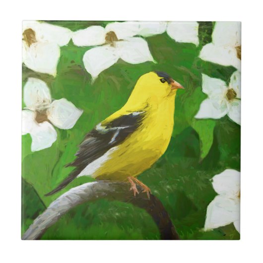 Goldfinch-Malerei - Niedliche Original-Hundeschich Fliese (Vorderseite)