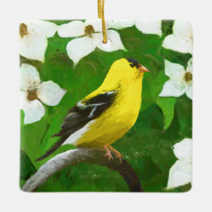 Goldfinch-Malerei - Niedliche Original-Hundeschich Keramikornament
