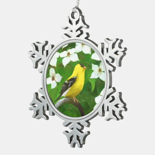 Goldfinch-Malerei - Niedliche Original-Hundeschich Schneeflocken Zinn-Ornament (Rechts)