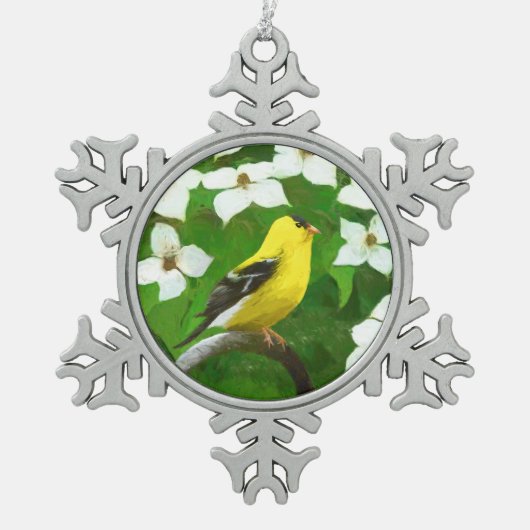 Goldfinch-Malerei - Niedliche Original-Hundeschich Schneeflocken Zinn-Ornament (Vorderseite)