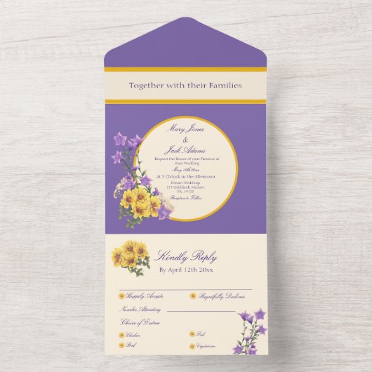 Goldfinch Spring Garden Wedding Cream All In One Einladung (Innen Boden)