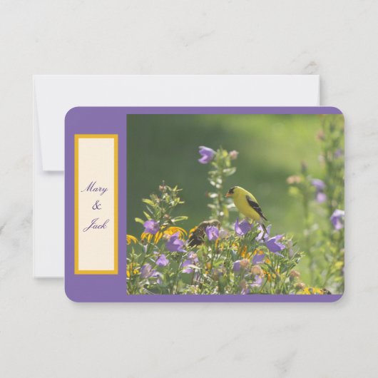 Goldfinch Spring Garden Wedding Cream RSVP Karte (Rückseite)