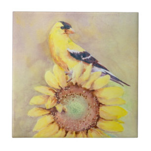 GOLDFINCH u. SONNENBLUME durch SHARON SHARPE Fliese