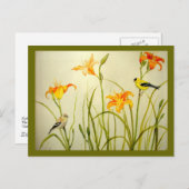 Goldfinch und Daylillies Print Postcard Postkarte (Vorne/Hinten)