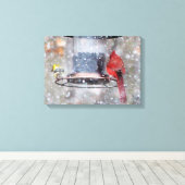 Goldfinch und Kardinal bei Feeder Leinwanddruck (Insitu (Holzboden))