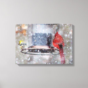 Goldfinch und Kardinal bei Feeder Leinwanddruck