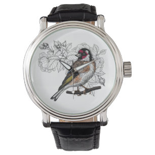 Goldfinch und Rose Armbanduhr