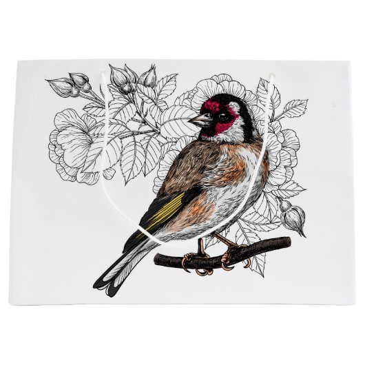 Goldfinch und Rose Große Geschenktüte (Vorderseite)