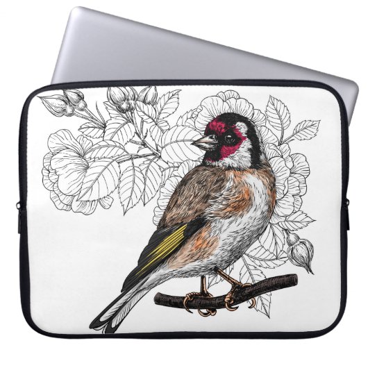 Goldfinch und Rose Laptopschutzhülle (Vorderseite)