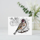 Goldfinch und Rose Postkarte (Stehend Vorderseite)