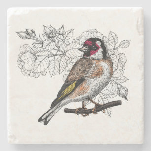 Goldfinch und Rose Steinuntersetzer