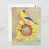 GOLDFINCH UND SONNENBLUME VON SHARON SHARPE POSTKARTE (Vorne/Hinten)