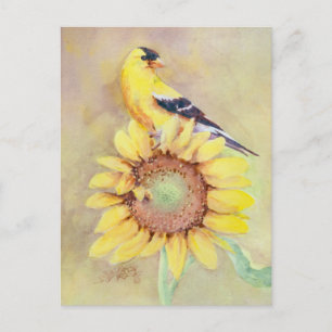 GOLDFINCH UND SONNENBLUME VON SHARON SHARPE POSTKARTE