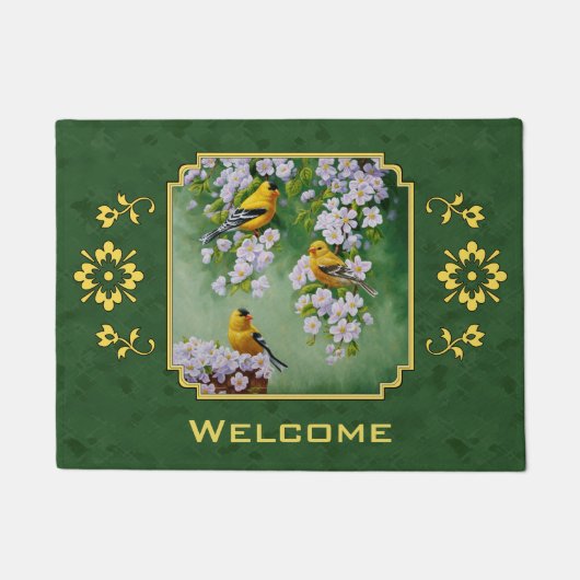 Goldfinch-Vögel und Blume grün Fußmatte (Vorderseite)