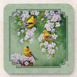Goldfinch-Vögel und Blume grün Getränkeuntersetzer