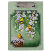 Goldfinch-Vögel und Blume grün Klemmbrett (Vorderseite)