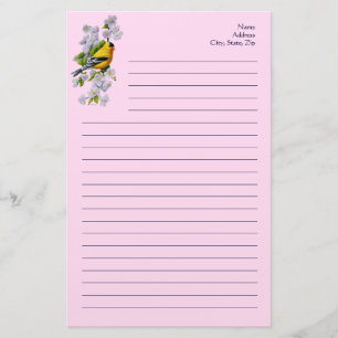 Goldfinch-Vogel und Blüten rosa Briefpapier