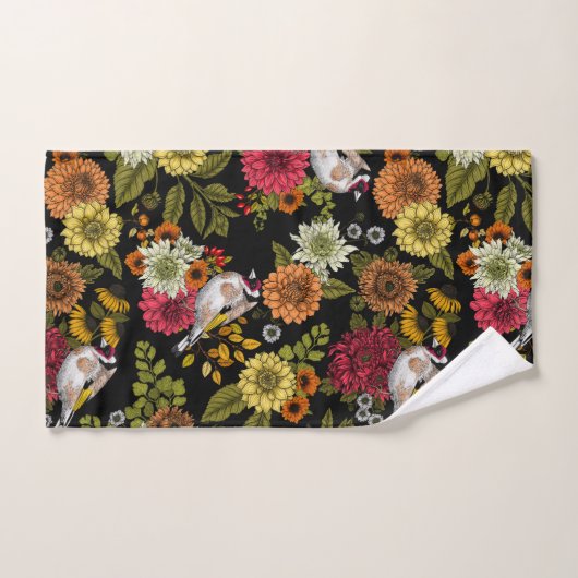 Goldfinken im Garten auf schwarz Badhandtuch Set (Handtuch)
