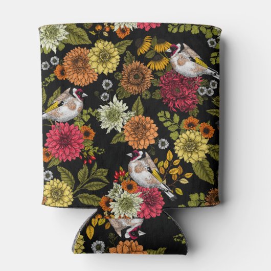 Goldfinken im Garten auf schwarz Dosenkühler (Rückseite)