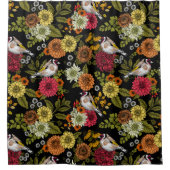 Goldfinken im Garten auf schwarz Duschvorhang (Vorderseite)