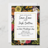 Goldfinken im Garten auf schwarz Einladung (Vorderseite)