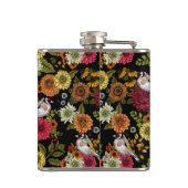 Goldfinken im Garten auf schwarz Flachmann (Rückseite)