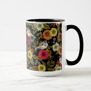 Goldfinken im Garten auf schwarz Tasse