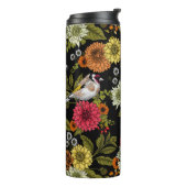 Goldfinken im Garten auf schwarz Thermosbecher (Nach links gedreht)