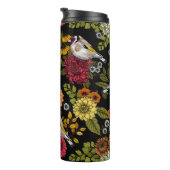 Goldfinken im Garten auf schwarz Thermosbecher (Nach rechts gedreht)